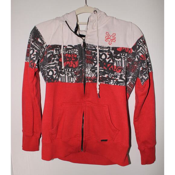 Y2K Zoo York Streetwear Red And White Graffiti Zip Up Hoodie Size L - Picture 1 of 2